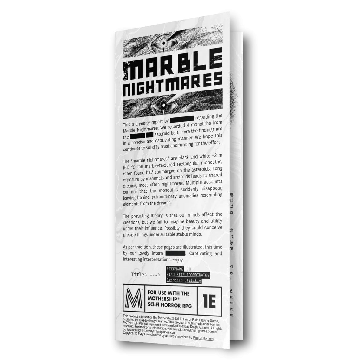 Mothership RPG Marble Nightmares