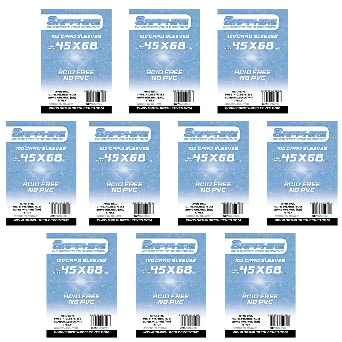 10 pack Bustine Sapphire Mini Euro 45 × 68 mm – Azure (45x68)