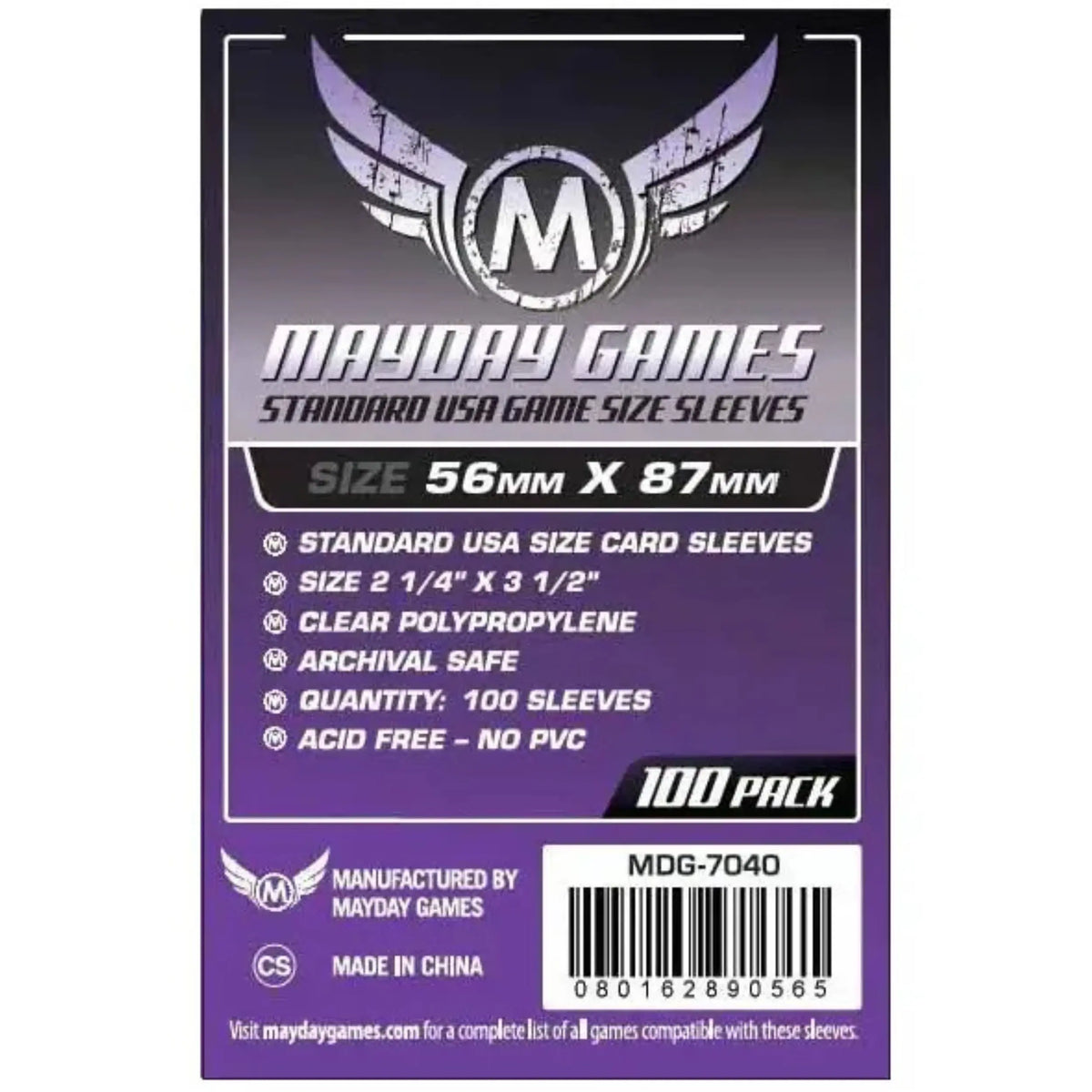 Standard USA Game Size Sleeves 56 MM X 87 MM (100 pack)